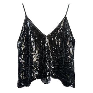 Women's black sequin halter camisole with V-neck and stylish wave-textured finish