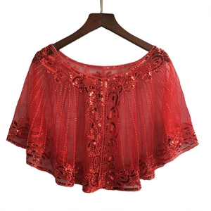 Elegant 1920s red sequin mesh evening capelet bolero for formal party dresses