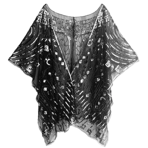 Détail du châle de soirée vintage des années 1920 avec paillettes sur résille