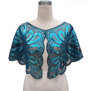 Châle Vintage en Maille à Paillettes pour Femmes Boléro pour Soirée Mariage Bord Festonné Broderie de Paillettes Capelet