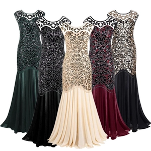 1920s Vintage Great Gatsby Sequin Beaded Mermaid Evening Dress Floor Length Banquet Party Sleeveless Maxi Dress For Women