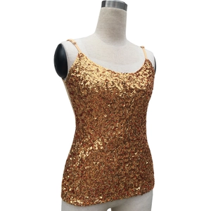 Slim fit women's gold sequin camisole top with thin straps for party and evening wear