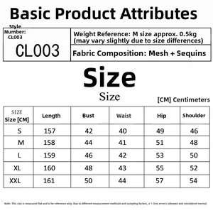 Size chart table for 1920s vintage sequin evening gown showing measurements in CM