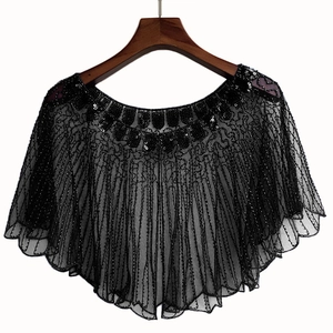 Vintage Gatsby black sequined shrug bolero with intricate bead embroidery on mesh