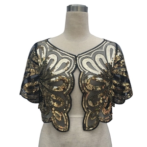 Boléro élégant à paillettes dorées avec motifs floraux en résille pour robes