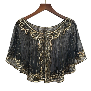 1920s vintage black mesh cape with golden sequins for evening dresses and parties
