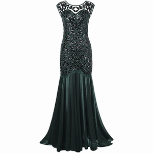 1920s vintage evening gown with dark sequins and mesh mermaid silhouette for parties
