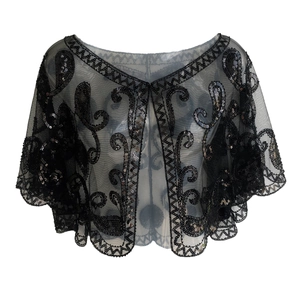 1920s Sequin Shrug Shawl For Women Vintage Mesh Beaded Bolero Cape Retro Flapper Evening Wedding Party Cover Up