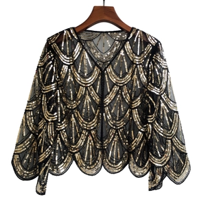 Vintage 1920s Sequin Mesh Bolero Shrug For Women Evening Party Wedding Banquet Elegant Wave Edge Scarf Shawl Wrap Cardigan