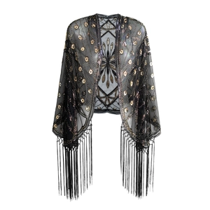 1920s Vintage Evening Shawl Wrap Women Luxurious Sequin Mesh Cape With Tassels For Gatsby Party Wedding Formal Scarf