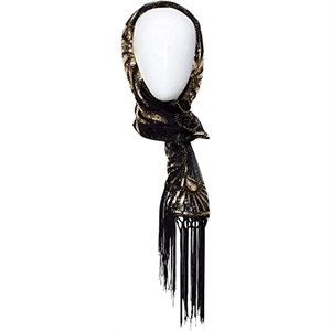 1920s vintage evening shawl with gold sequins and black fringe tassels for party dress