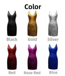 Griglia di sei colori per l'abito con paillettes e scollo a V inclusi oro e argento