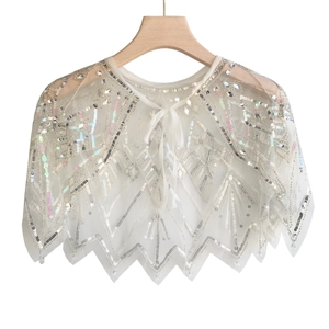 Girl's white tulle cape with sparkling sequins and handmade beads for princess dresses