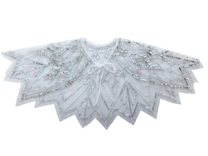 Sparkling white tulle sequin capelet with scalloped edges and ribbon for girls' dresses