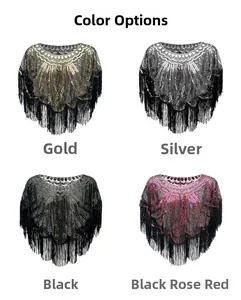 Detailed grid of 1920s Gatsby evening shawls in gold, silver, black, and rose red sequins
