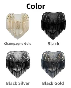 Détails des châles à paillettes vintage 1920 en or, noir, argent et couleur champagne
