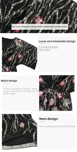 Détail de broderie à paillettes sur mesh noir avec motifs floraux et taille élastique