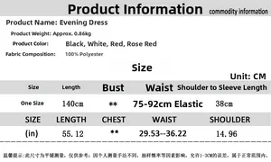Size chart showing dress measurements for elegant V-neck luxury beaded evening gown