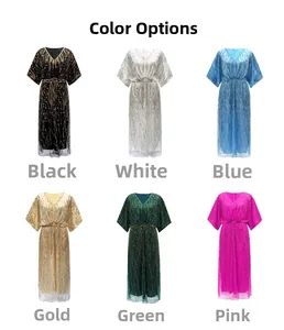 Detailed color selection showing V-neck evening dresses with sequins and beads decor