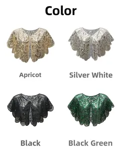 Detailed color options of sequin capes in apricot, silver white, black and dark green