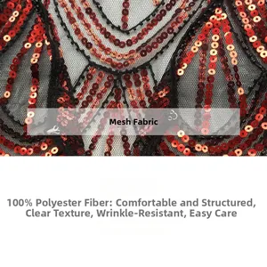Détail d'un châle de soirée rétro des années 1920 avec paillettes rouges en polyester