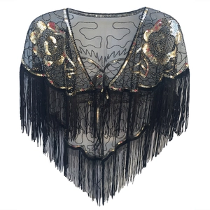 Châle Vintage Années 1920 À Paillettes Et Franges En Maille Perlé Étole De Soirée Gatsby Fête Cape Femme Mariage Boléro