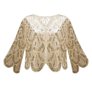 Châle Vintage en Maille à Paillettes pour Femmes Années 1920 Boléro Élégant Gatsby Fête Banquet Cape de Soirée Maille Tulle Shrug