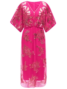 1920s Vintage Sequin V Neck Maxi Dress For Women Luxurious Floral Embroidery Evening Party Wedding Banquet Gown