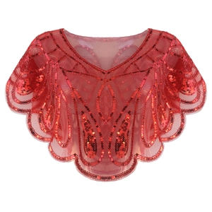 Scialle rosso con paillettes vintage anni '20 con ricamo Art Déco per abiti da sera