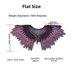 Detailed size chart for the purple sequin beaded capelet with measurements