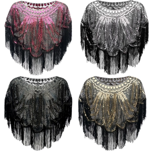 Women's 1920s Vintage Gatsby Sequin Tassel Shawl Cape Embroidered Mesh Flapper Evening Wrap For Party Banquet Wedding