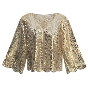 Elegant gold sequin shawl wrap with wavy patterns for women formal party dresses