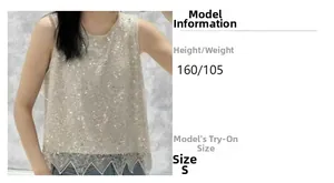 Detail of heavy beadwork and sequins on women sleeveless top with scalloped hem