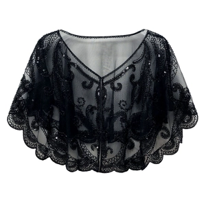 1920s vintage black mesh shawl with sequins and bead embroidery for evening gowns