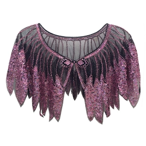 Elegant beaded sequin capelet in purple with black mesh for formal dress accessories