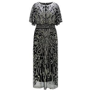Robe de Soirée de Luxe en Paillettes Perlées Art Déco Tulle Taille Haute Robe Maxi Amincissante pour Femme Fête Banquet