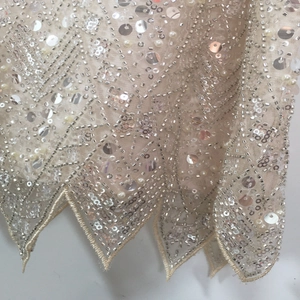 Elegant beaded vest top with silver sequins and pearls in a geometric diamond pattern