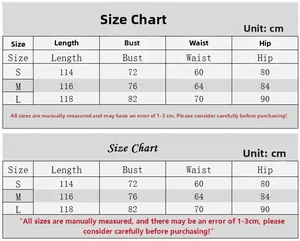 Größentabelle für Damen Bodycon Maxikleid in S, M und L mit Maßen in Zentimetern angegeben