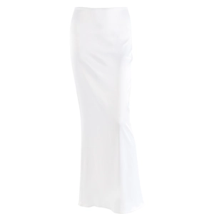 Elegante gonna lunga in raso bianco a vita alta con vestibilità aderente moda