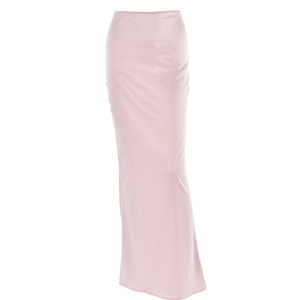 Gonna lunga in raso rosa a vita alta con vestibilità slim e finitura lucida