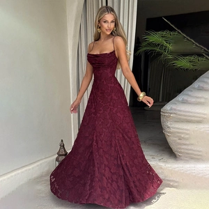 Robe Maxi Femme Sexy Dos Nu Jacquard Floral Robe de Soirée Col Bénitier Bretelles Croisées Mariage Fête Robe Longue