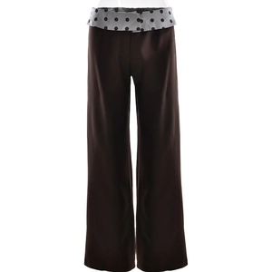Pantalon large marron foncé pour femme avec taille haute grise à pois élégante