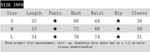 Detailed size chart for slim fit polka dot top with bust and length in centimeters