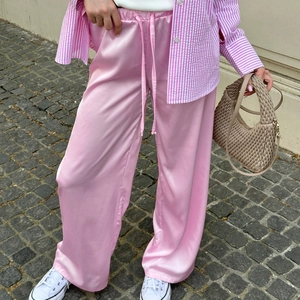 Damen Hohe Taille Satin Weites Bein Hose Kordelzug Lose Lässig Streetwear Sexy Einfarbig Mode Lange Hosen