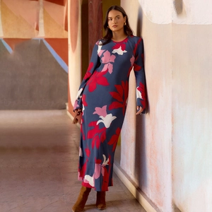 Robe longue vintage pour femme à manches longues avec imprimé floral abstrait coloré