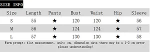 Detailed size chart for striped long sleeve top with measurements for S M and L sizes