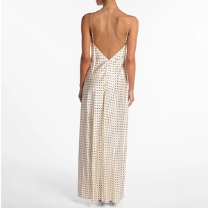 Boho σατέν μάξι φόρεμα με πουά, λεπτές τιράντες και κομψό σχέδιο με ανοιχτή πλάτη