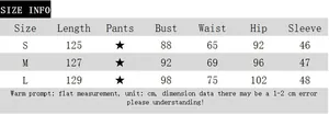 Size chart for printed V-neck chiffon dress with length, bust, waist, and hip measurements