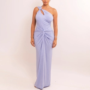 Robe Maxi Sexy à une Épaule Torsadée et Plissée Pailletée Moulante pour Soirée de Gala et Club de Nuit