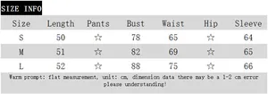 Detailed size chart for striped long sleeve top featuring length, bust, waist and sleeve measurements
